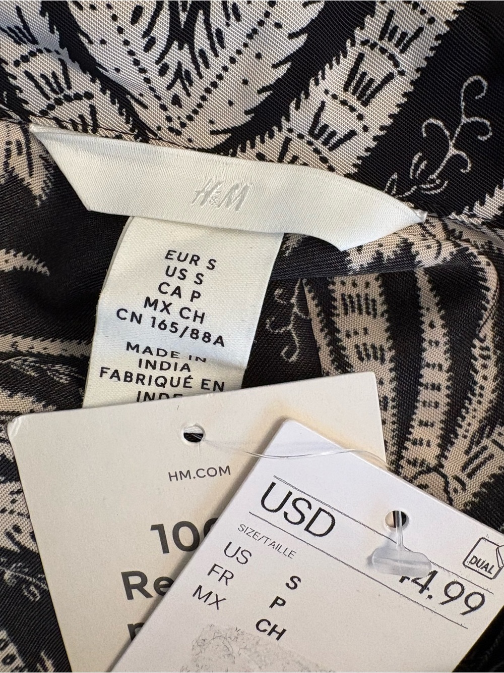 NWT H&M Printed Resort Shirt Black And Tan Tropical Button Shirt Blouse - Picture 13 of 16